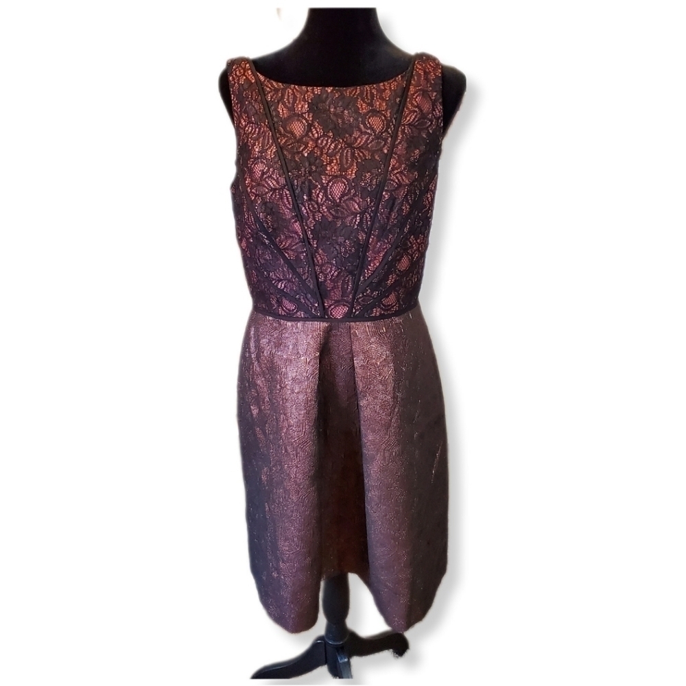 Lovely by Adrianna Papell Formal Metallic Rose & Black Dress Sz 6